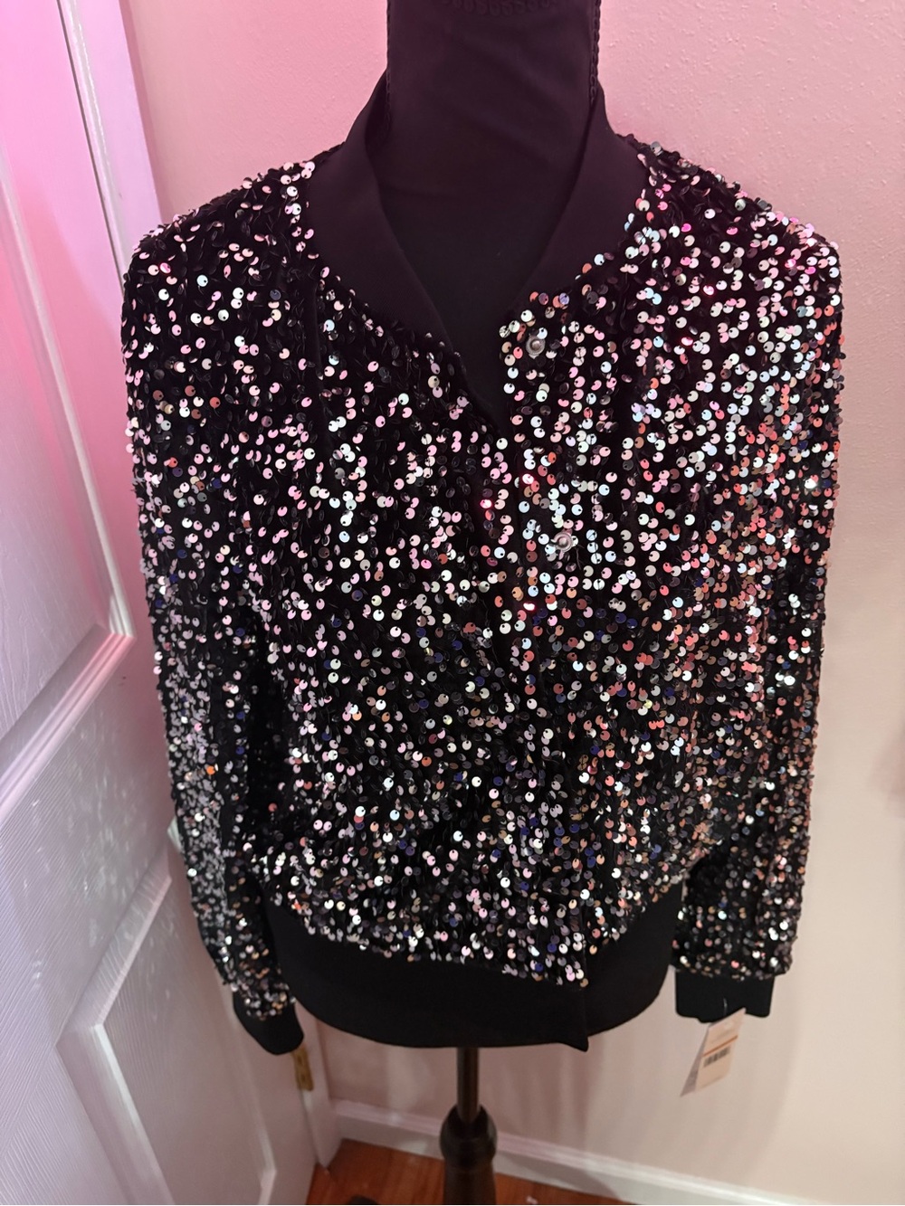 Nanette Lepore Black Sequin Bomber Jacket
